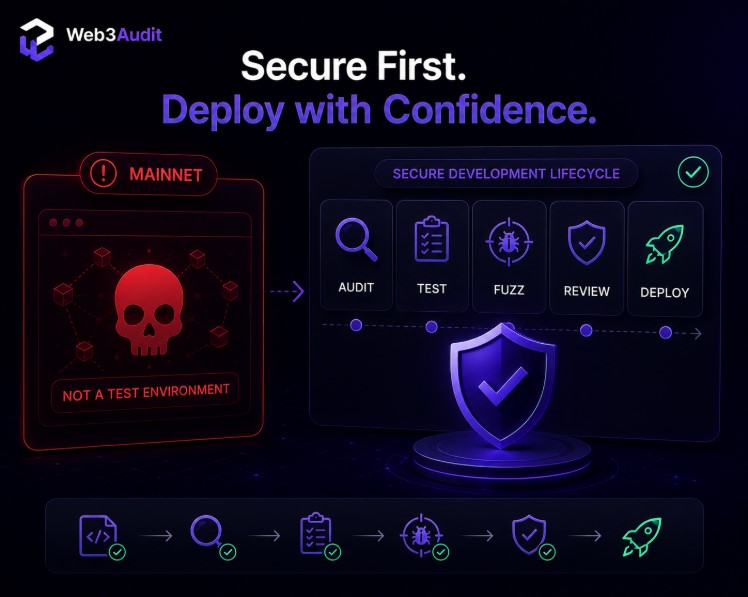 web3audittech's tweet photo. Mainnet is not your testing environment.
Audit.
Test.
Fuzz.
Review.
Then deploy.
Security should be part of your development lifecycle—not an afterthought.
#Solidity #Ethereum #Web3Builders #DeFi #Web3Dev #Web3 #Web3Security #Blockchain #SmartContract #Web3AI https://t.co/bSa3cJGQft
