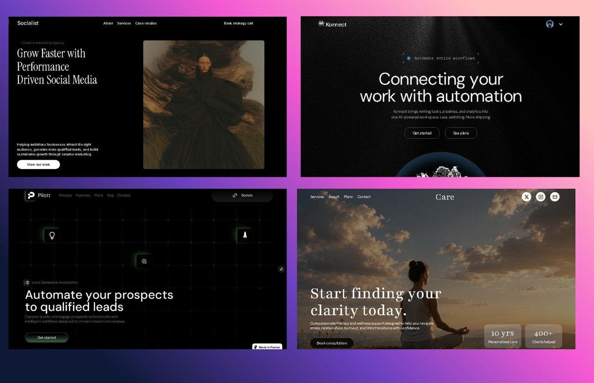 sinax101's tweet photo. My framer template hero designs so far. https://t.co/nE9P7yOD85