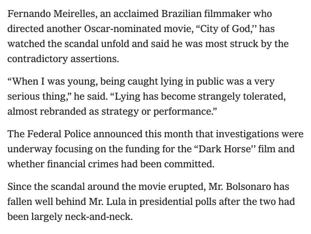 AndrewDFish's tweet photo. Today's @NYTimes highlights the impressive amount of lying that Flávio Bolsonaro has done in response to @TheInterceptBr's reporting and how his polling has since tanked. https://t.co/2oIF3kPts0