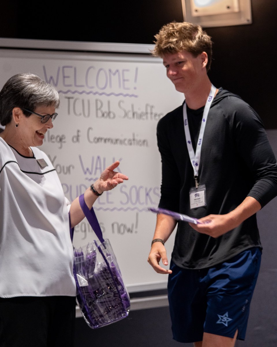 TCUSchieffer's tweet photo. There's nothing quite like welcoming a new class of future storytellers, creators and communicators💜

To all of our newest Horned Frogs joining us for Orientation this summer, welcome to the Bob Schieffer College of Communication! https://t.co/l8LLgLgGS5