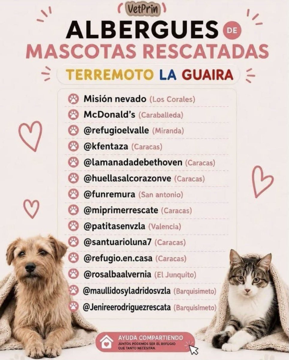 isaescorihuela's tweet photo. Las personas afectadas por el terremoto a quienes se les hayan perdido sus mascotas pueden entrar en Instagram a estos refugios y preguntar por ellas. https://t.co/5yivEQiJDz