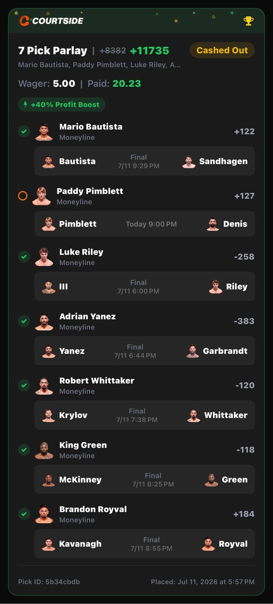 alienssmokehash's tweet photo. @gxbestuff i cashed out for $20 when i seen him get dropped. would’ve won $591 if i just let it ride 😭 https://t.co/IUGZecnNwz