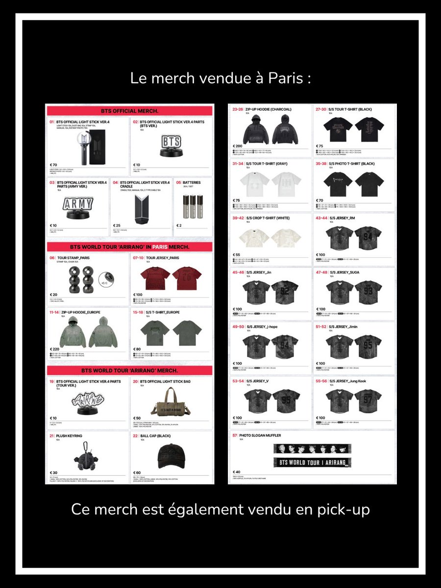 BTS_French_Alex's tweet photo. Recap de la merch vendue et de toutes les dates https://t.co/o975LISPrw