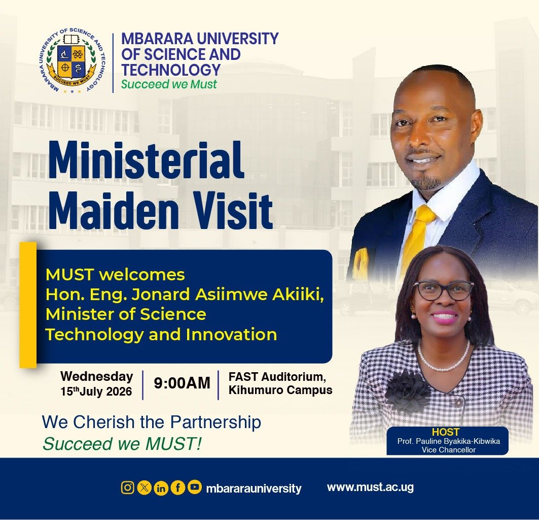 MbararaUST's tweet photo. Join us on Wednesday 15,  2026, to welcome Hon. @EngJonard,  Minister of Science, Technology and Innovation. https://t.co/n1gjvl2riV