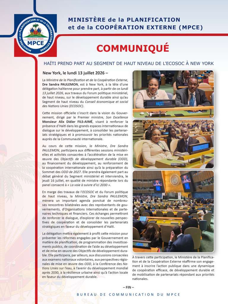 MPCEHa's tweet photo. Haïti prend part au Segment de haut niveau de l’ECOSOC à New York https://t.co/mL1fAWrSfu