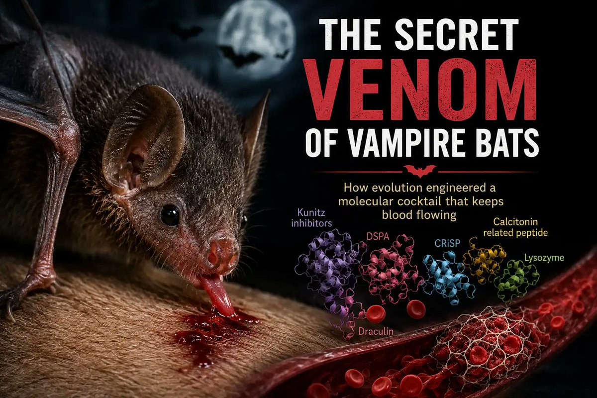 venomdetective's tweet photo. 🦇🌙 It’s #ToxinTuesday. And what better time to post a story about vampires than… midnight?

Tonight’s blog explores one of the most misunderstood venomous animals on Earth.

Yes, vampire bats are venomous.

🧵👇 https://t.co/bpYxxgNaOQ