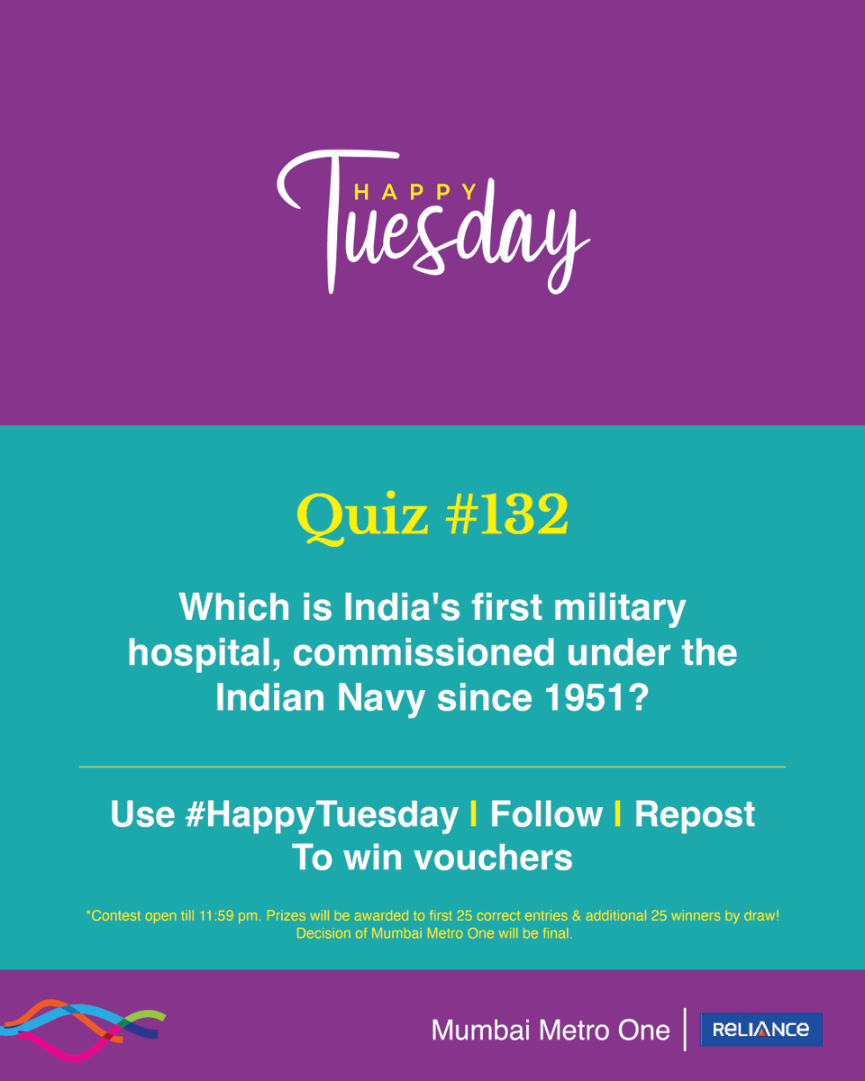 MumbaiMetro01's tweet photo. #HappyTuesday quiz is here! 

The 132nd edition is about the oldest and largest hospital established as the King's Seamen Hospital in 1756, for British troops and sailors.

Prizes will be awarded to 50 winners, the first 25 correct entries, and an additional 25 winners by draw.

Follow, Repost and Use #HappyTuesday (all mandatory) to win. 

#ContestAlert #Giveaways #Voucher #MumbaiMetro