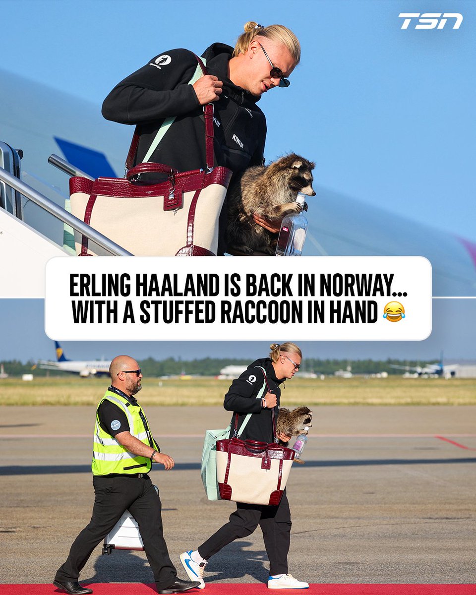 TSN_Sports's tweet photo. Erling Haaland has brought home a souvenir from the #FIFAWorldCup 😂

🎥: NRK https://t.co/KIvhPoCSWx