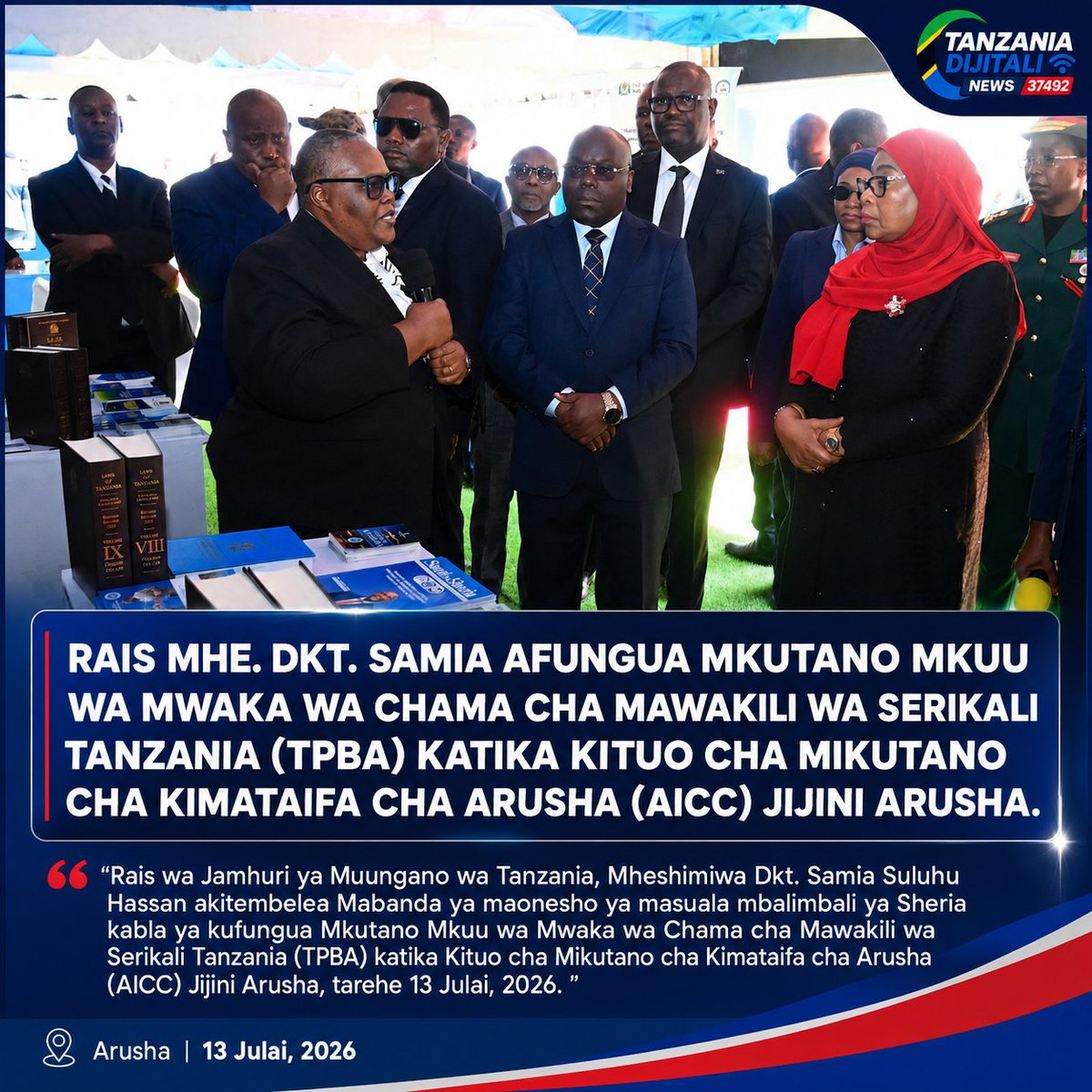 BlogCCM's tweet photo. Rais wa Jamhuri ya Muungano wa Tanzania, Mheshimiwa Dkt. Samia Suluhu Hassan akitembelea Mabanda ya maonesho ya masuala mbalimbali ya Sheria kabla ya kufungua Mkutano Mkuu wa Mwaka wa Chama cha Mawakili wa Serikali Tanzania (TPBA) https://t.co/m5Tymg5rP2