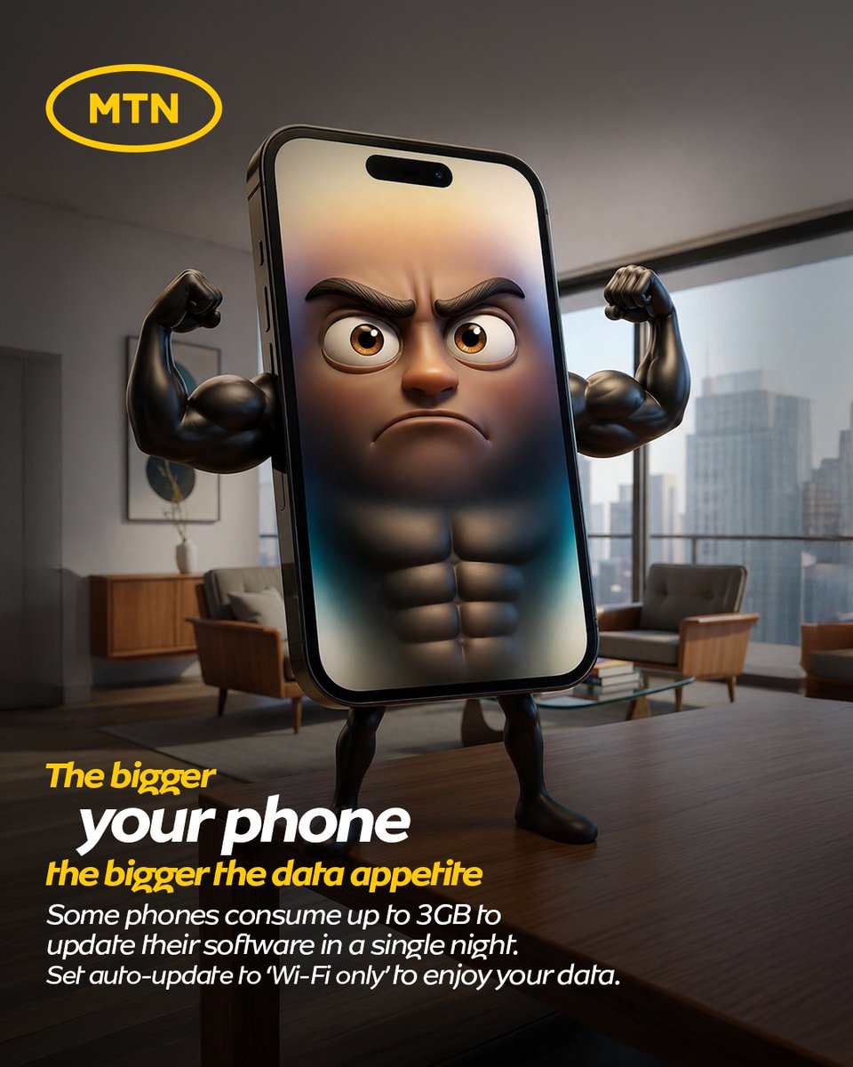 MTNNG's tweet photo. Your data didn’t disappear… your phone probably had midnight cravings.

While you slept, a software update could have consumed up to 3GB.

Set your auto-updates to Wi-Fi only so you can manage when your data is used and save it for what matters most.

StayConnected
LiveIt100
