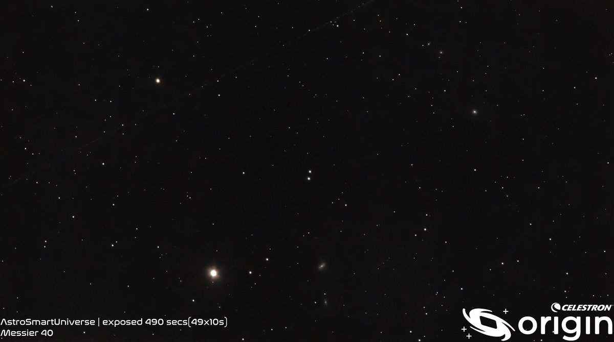 AstroSmartUni's tweet photo. ☄️🔭

📱

Name: Winnecke 4 (M40)
Constellation: Ursa Major
Distance: 510 ly
Smart Telescope: Celestron Origin Mark II
Mount: Alt-Azimuth
Bortle Scale: Class 7
Exposure Time: 8 min
Filter: Built-in Filter
Image Processing: Origin App

#M40 #doublestar #celestronorigin #space https://t.co/2Z6WYFVKE5
