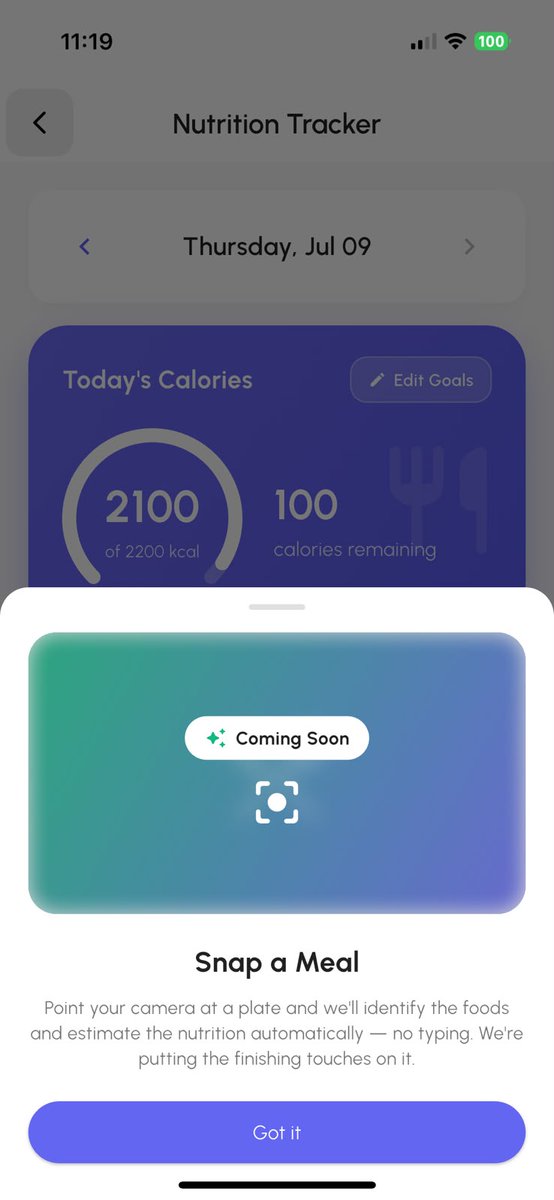 PeakRoutineAI's tweet photo. We’ve completely revamped the Nutrition screen in PeakRoutine 🚀

Get AI-powered insights, view 7-day calorie and macro trends, and scan barcodes to log food faster.

Coming soon: snap a meal or simply describe what you ate!

Nutrition logging made easy https://t.co/jqQDO0U475