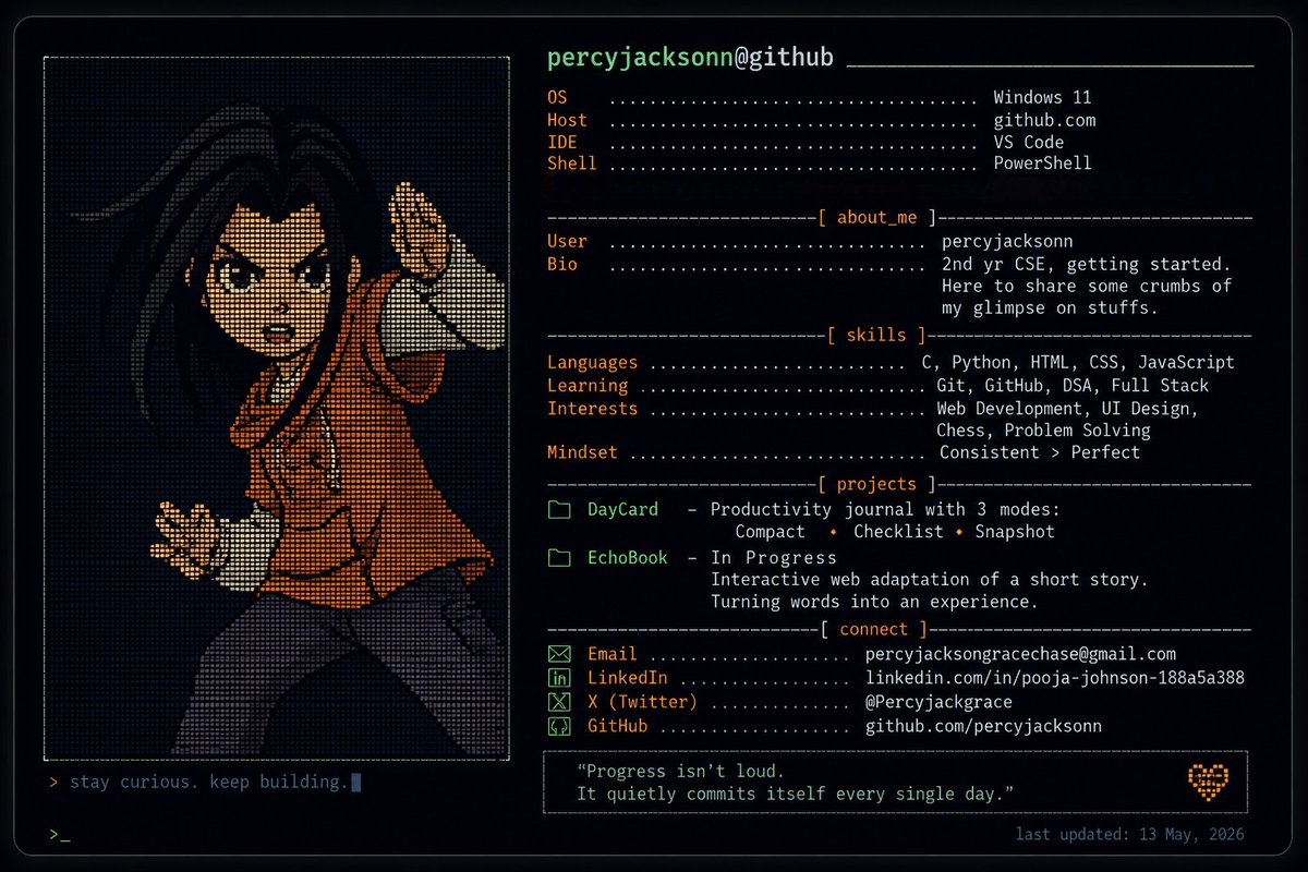 Percyjackgrace's tweet photo. DAY 12/100🍇
Today's Progress:
✅ Completed JavaScript Modules 9/80 
✅ Learned and practiced JavaScript Functions 
✅ Built an Increase / Decrease / Reset Counter
✅ Registered for an NPTEL course
✅ Planning unique hands-on JavaScript projects
♟️ Played chess to sharpen https://t.co/7T5QtHKZ3G
