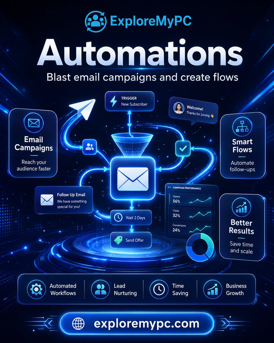 exploremypc's tweet photo. Turn conversations into conversions with ExploreMyPC Automations 🚀

Start creating smarter campaigns at https://t.co/oNpHSc38zL
#ExploreMyPC #EmailAutomation #MarketingAutomation #EmailCampaigns #BusinessGrowth #DigitalMarketing #AutomationTools https://t.co/RNGwhZMVMW