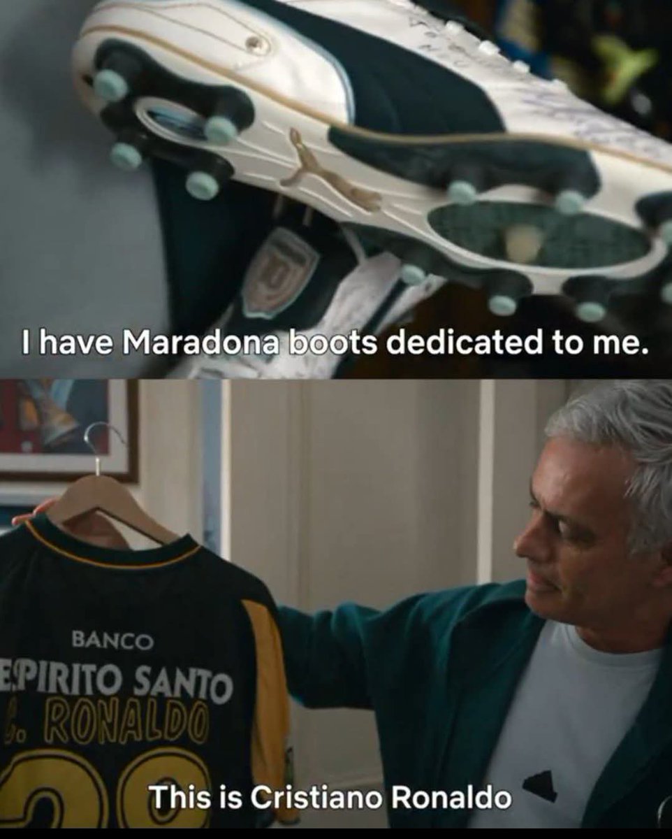 PeopleOfTheInt's tweet photo. 🇵🇹🗣️ José Mourinho: 

“I have Diego Maradona's boots, dedicated to me.

I have Cristiano Ronaldo's Sporting CP shirt from his first professional season.

This is my little box. They mean a lot to me.” ✨

📺 Netflix https://t.co/bsYEyHxVxa