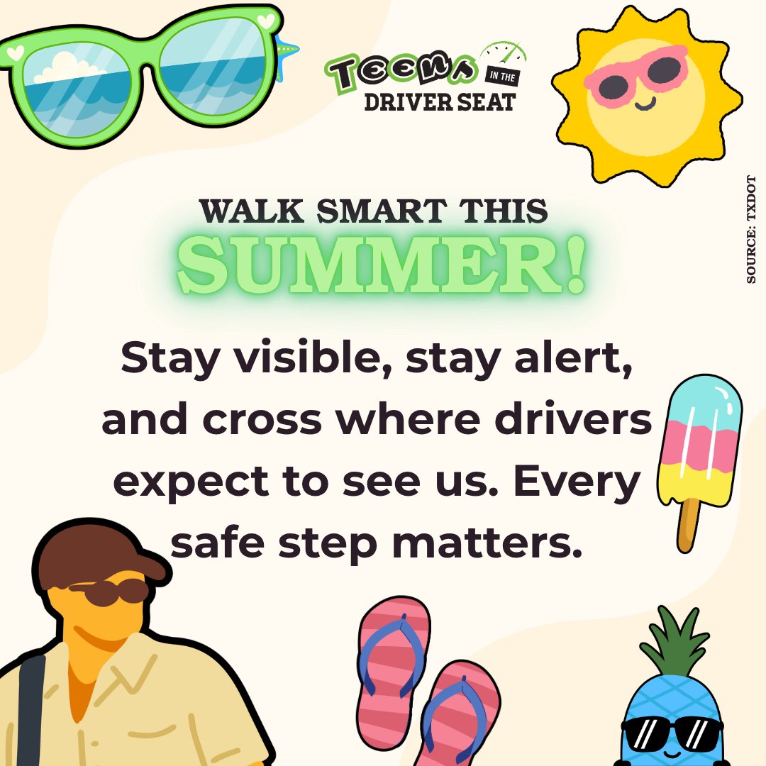 ☀️🚶 Walk smart this summer! Stay visible, stay alert, and cross