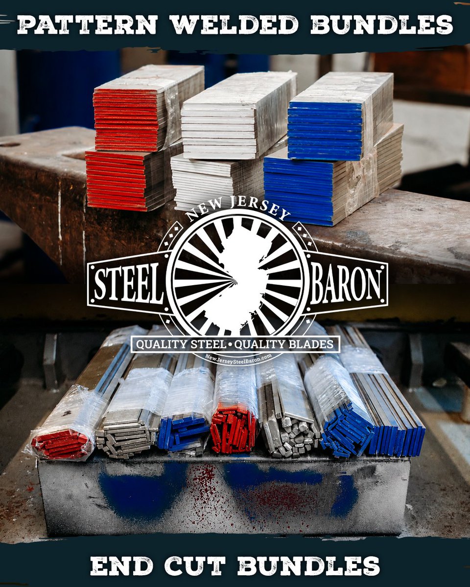 NJ_Steel_Baron's tweet photo. The Fourth may be over, but the red, white & blue never goes out of style. Pattern Welded Bundles, End Cut Bundles, sheets and barstock are ready for your next project.
#americanmade #knifemaking #knifesteel #customknives #damascus https://t.co/8zu84w8pyT