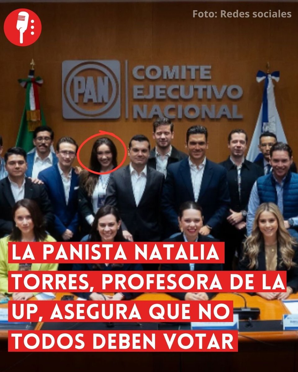 ReporterosMX_'s tweet photo. ⭕ OJO | LA PANISTA NATALIA TORRES, PROFESORA DE LA UP, ASEGURA QUE NO TODOS DEBEN VOTAR

¿La UP contra el voto universal? Declaraciones de Natalia Torres, abogada panista y maestra en derecho de la Universidad Panamericana, desatan polémica tras afirmar que no todos los mexicanos deberían votar y ponen a la institución bajo la lupa por la postura de una de sus docentes frente a un derecho constitucional. https://t.co/cQEuaa4Zvp