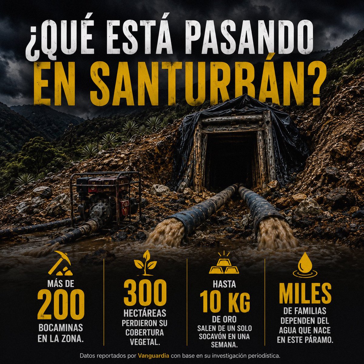 MaclaPosada's tweet photo. “Se la jugaban por la vida”.

Pero las imágenes de Santurbán muestran otra historia.

Mientras el Gobierno construía un relato ambiental, la minería ilegal siguió avanzando sobre uno de los páramos más importantes del país, en medio de retrasos denunciados por los organismos de control y de un ecosistema cada vez más amenazado.

El agua de millones de colombianos merece algo más que discursos.