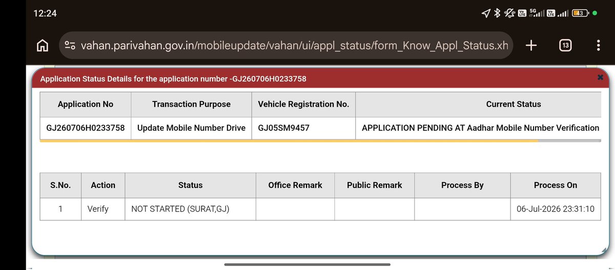 aditya86018's tweet photo. 7-8 din se RC book main number update ke liye diya hua hai abhi tak start bhi nhi hui rto ki tarf se kab tak hoga sir @ParivahanSewa @rtosurat https://t.co/YZLrAZO2GS