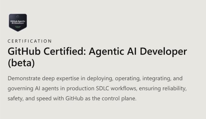 sergiecode's tweet photo. 🚨 GITHUB ACABA DE LANZAR LA CERTIFICACIÓN DEL ROL TECH MÁS IMPORTANTE DE 2026/2027

Se llama **Agentic AI Developer (GH-600)**

Ya no hablamos de prompt engineering.  
Ni de vibe coding.  
Ni de automatizaciones simples.

Hablamos de un **nuevo perfil técnico**:

→ Construir workflows autónomos  
→ Coordinar varios agentes de IA a la vez  
→ Supervisar errores y comportamientos en producción  
→ Integrar agentes en entornos reales  
→ Evitar fallos críticos en procesos automatizados  
→ Saber cuándo un agente **no es fiable**

Cada vez más empresas van a necesitar este perfil…  
pero todavía hay muy pocos devs especializados.

Si ya trabajas con Copilot, Claude Code, Codex o agentes de IA…  
probablemente ya tienes gran parte de estas habilidades.

**GH-600 es la forma oficial de demostrarlo.**

Y en unos meses esto no va a ser opcional.  
Va a ser lo mínimo para no quedarte atrás.

🔗 Enlace abajo:
