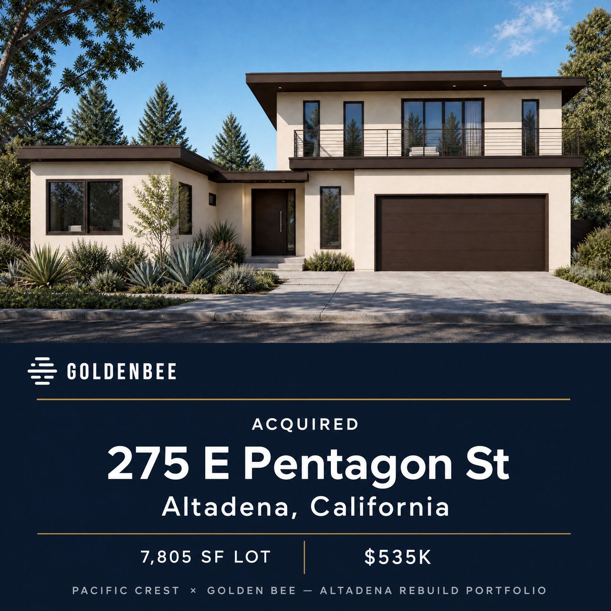 GoldenBeeProp's tweet photo. Acquired. 275 E Pentagon St, Altadena — 7,805 SF lot. Fourth site in our Altadena Rebuild Portfolio. Same corridor, same vision.
#AltadenaRebuild #GoldenBee #NewConstruction #Altadena #LosAngelesRealEstate #RealEstateDevelopment #RebuildAltadena #JADU #InvestmentProperty https://t.co/R4QKhatoJ6