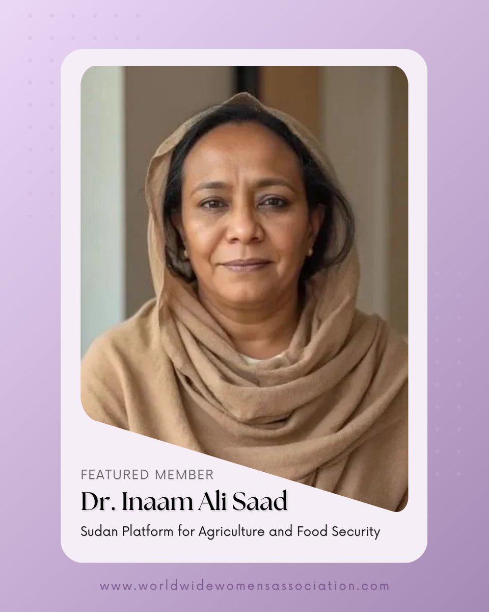 TheWWAOfficial's tweet photo. At WWA, we're proud to celebrate women creating meaningful impact around the world.

Meet Dr. Inaam Ali Saad, Sudanese-American soil scientist and Founder & CEO of the Sudan Platform for Agriculture and Food Security (SPAFS).

Through her nonprofit, Dr. Saad is leading community-driven efforts to strengthen food security, support rural livelihoods, and empower women and youth in Sudan during an ongoing humanitarian crisis.

One of SPAFS' inspiring initiatives, "Revolving Hope Through Food & Enterprise," helps women launch food-based microenterprises through a revolving microfinance model—creating sustainable opportunities, strengthening local economies, and building lasting community resilience.

Driven by the belief that empowering women creates stronger communities, Dr. Saad and her team continue to expand programs that combine entrepreneurship, agriculture, nutrition, and sustainable development.

Please join us in celebrating Dr. Inaam Ali Saad and the incredible work she and SPAFS are doing to create hope and opportunity for women and families.

Learn more about SPAFS and their mission at https://t.co/B8GaWL4ltw

Together, we can empower women, strengthen communities, and create lasting change. 💜

#womensupportingwomen #leadingwomen #womeninbusiness