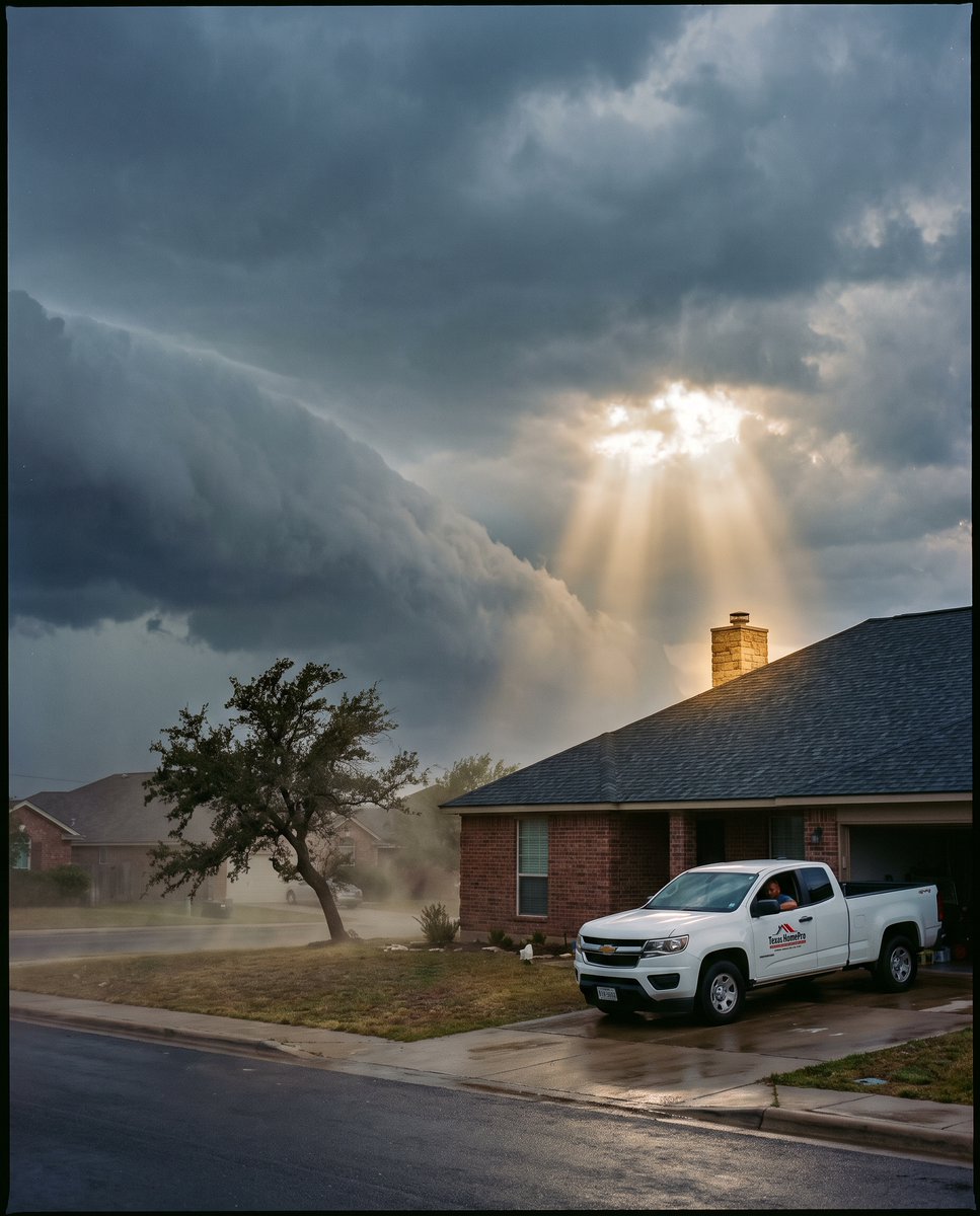 TexasHomePro's tweet photo. Mid-July is when Central Texas remembers it can rain sideways.

Five things to do this week before the next system rolls in:

1. Walk the perimeter — look up at the roof edges from the yard, not the curb. Lifted shingles show better from below.
2. Clear the downspouts — a single https://t.co/VODnyr1FaC