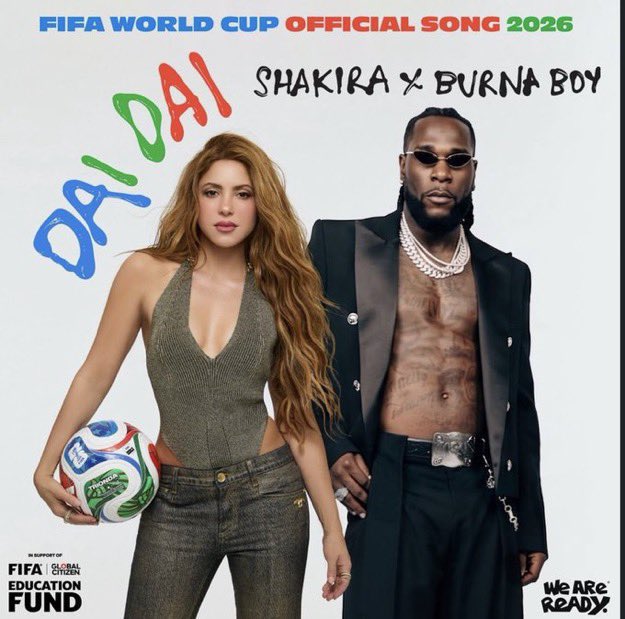 PopBase's tweet photo. ‘Dai Dai’ by Shakira and Burna Boy remains at #1 on the Global Spotify chart with 4.09 million streams.

It has now spent 9 days at #1. https://t.co/CUQKHSAc2N