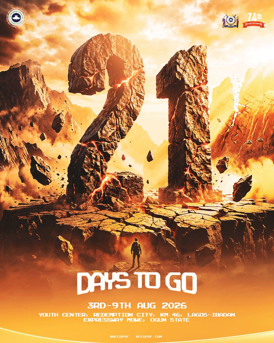 PSFRCCGofficial's tweet photo. 21 days to go!

The countdown is on, and anticipation is building. 
Get ready for a life changing week of worship, the Word, and divine encounters.
We can't wait to welcome you!

3rd - 9th August 2026
Youth Center, Redemption City
KM 46, Lagos-Ibadan Expressway.

#RCCGPSF
#MM26 https://t.co/kiELLB4F2Y