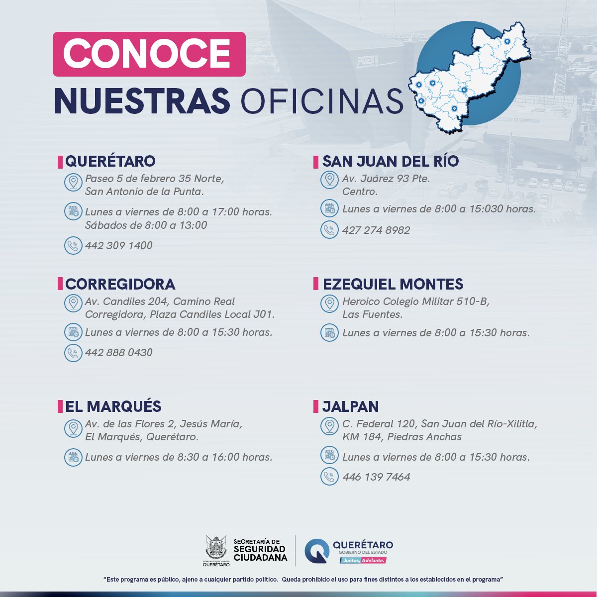 SSCQro's tweet photo. Conoce nuestras distintas oficinas 📍 donde podrás realizar trámites de licencias para conducir, constancias, permisos y entrega de garantías.

Para más información, visita: https://t.co/oWa2kgzAMp https://t.co/R1wFyWROJI