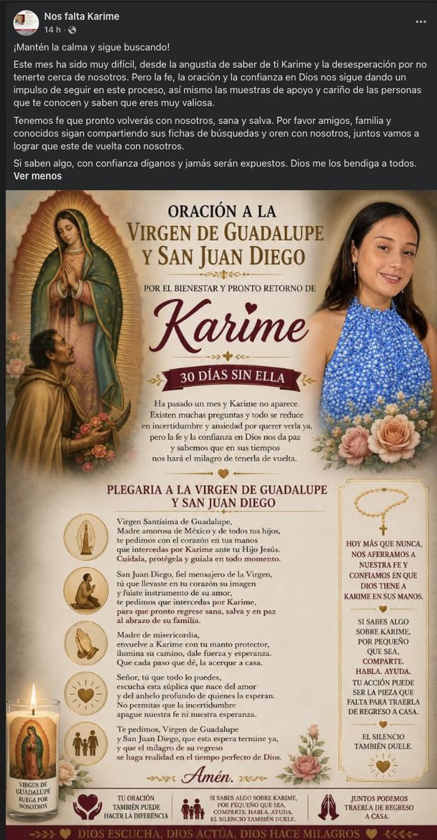 azucenau's tweet photo. 🔴A un mes de su desaparición, familiares de Karime Argüelles Aguilar, extitular de Hacienda en Poza Rica, exigen avances a las autoridades.

A través de la página Nos Falta Karime, dirigieron un mensaje al secretario de Seguridad, Omar García Harfuch: "¿Cuántas mujeres más tienen que desaparecer?".

En otras publicaciones, su familia enfatizó que no detendrán las acciones hasta dar con su paradero.

"Te seguiremos buscando hasta el final", escribieron sus familiares.