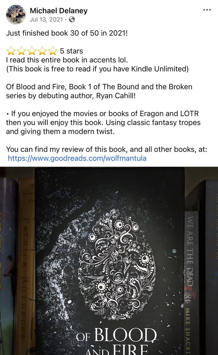 Wolfmantula's tweet photo. Today is the anniversary of the first time I read Of Blood and Fire by @RCahillAuthor 
And how funny that I finished book 4.5, The Truth on the same exact day, just a few years later! https://t.co/mTlRl4W8Bd