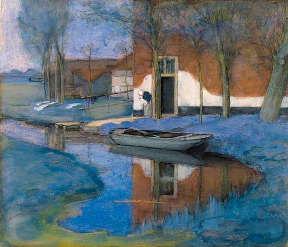 DanBerthod's tweet photo. Piet Mondrian
Farm Buildings near a Canal with Small Boat, 1901 https://t.co/YjB2gaITth