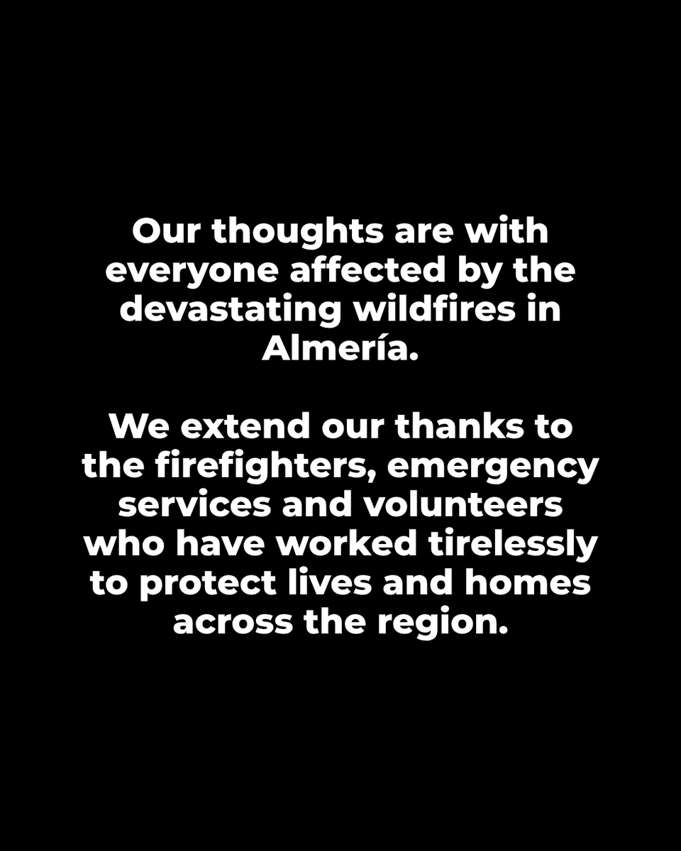 lobster_es's tweet photo. Our thoughts are with the victims, their families and everyone affected by the wildfires in Almería. https://t.co/pv35o33dwN