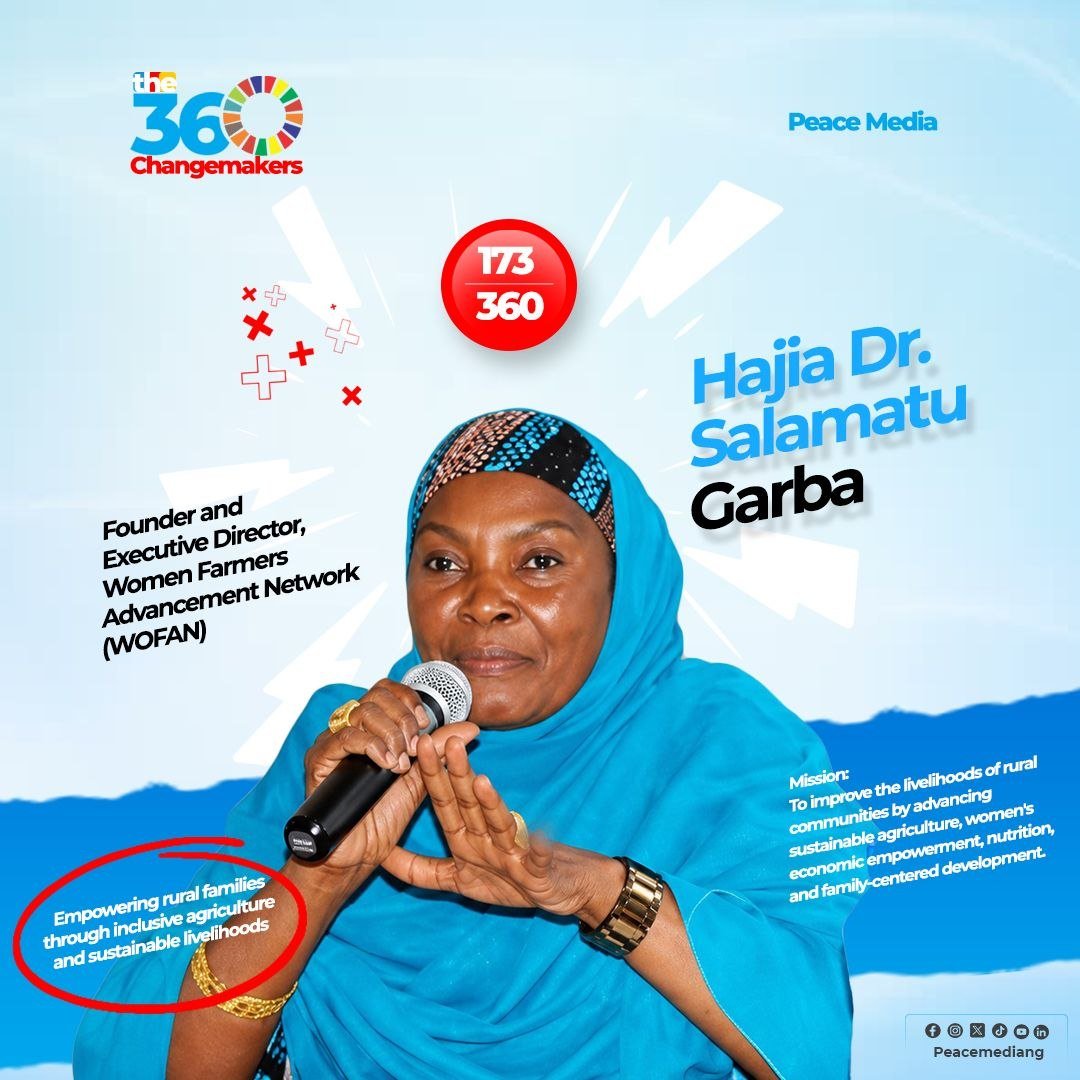 PeacemediaNG's tweet photo. Hajia Dr. Salamatu Garba is transforming rural livelihoods through WOFAN, empowering women, youth, and farming families with sustainable agriculture, financial literacy, and opportunities that strengthen food security and resilience.
#PeaceMedia #the360changemakers #173of360 https://t.co/cLt2ScSZpw