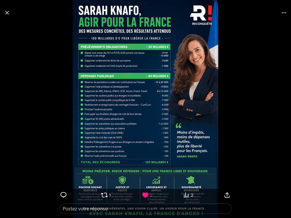 Lisabethdanj's tweet photo. Voilà pourquoi et pour qui je vais voter  🗳️ 😉😉😝😝💪💪🇫🇷🇫🇷
Moins de dépenses publiques et MOINS D’IMPÔTS ! 😉👍😝
Et IMMIGRATION NÉGATIVE 
Ça vous tente ? 
C’est @ZemmourEric  et @knafo_sarah https://t.co/5fEZXFWM98