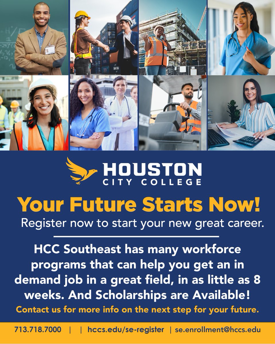 hccsecollege's tweet photo. π Your future starts now!
HCC Southeast offers workforce programs that can prepare you for an in-demand career in as little as 8 weeks. Scholarships are available for eligible students!
Learn more: https://t.co/BWWbAmQQH7
#HCCSoutheast #WorkforceTraining #Fall2026 https://t.co/eoWvehFSlk