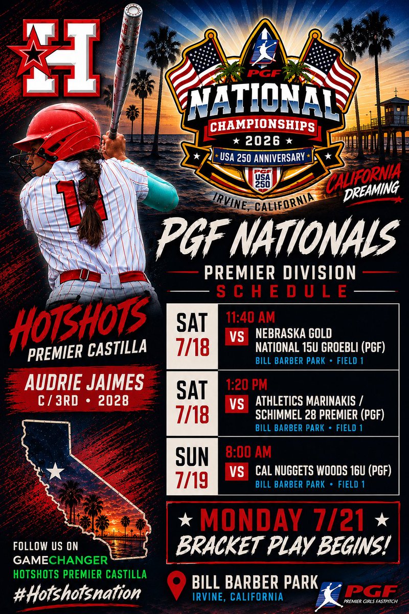 AudrieJaimes's tweet photo. @nicolet294 See y’all at PGF! 🥎 Here’s my schedule with Hotshots Premier Castilla 16U if you’re looking for games to catch. Hope you can stop by! https://t.co/zjBsw60kOo