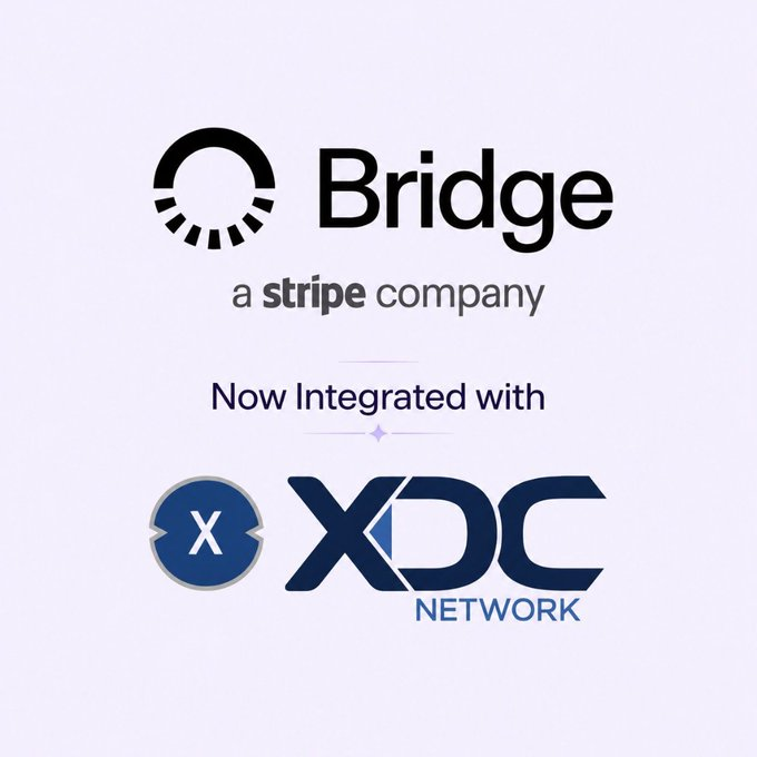 NodeMatrix0's tweet photo. Bridge, a @stripe company, is now integrated with @XDCNetwork.

Fast stablecoin settlement, seamless fiat access, and a big step toward the future of global payments and Agentic AI.

#XDC #XDCNetwork #Stablecoins #AgenticAI #Web3 #Payments https://t.co/znUljdGdLx