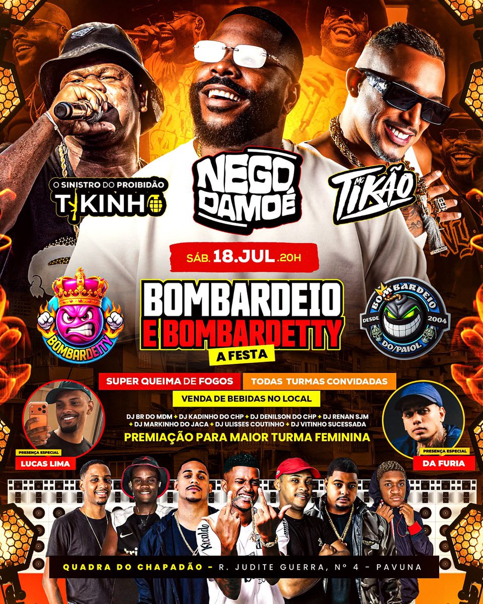 Bombardeiopaiol's tweet photo. 🔥💣 BOMBARDEIO E BOMBARDETTY, A FESTA! 💣🔥
Sábado, 18 de julho, às 20h, tem o baile que vai parar a região! 😮‍💨🎶, com Nego da Moê, MC Tikão e O Sinistro do Proibidão, Tikinho no comando da noite! 🎤🔥

💥 Super queima de fogos, 🍻 venda de bebidas no local e muito ++ https://t.co/RoC73X82KL