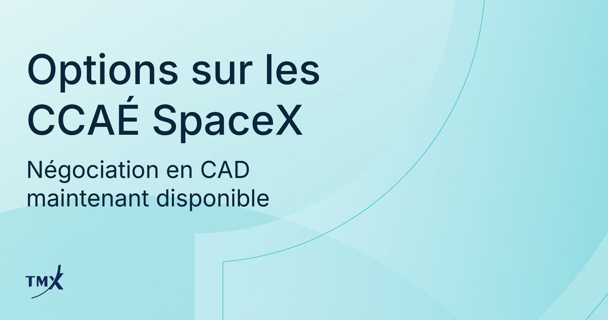 MtlExchange's tweet photo. Négociation d’options en CAD maintenant disponible pour le CCAÉ de SpaceX (SPCX)!
Tirez parti de l’une des sociétés les plus novatrices au monde, directement en dollars canadiens.
Détail : https://t.co/oZKjQf5rMK
#Investir #SpaceX #CCAE https://t.co/5QR6rrBzuz
