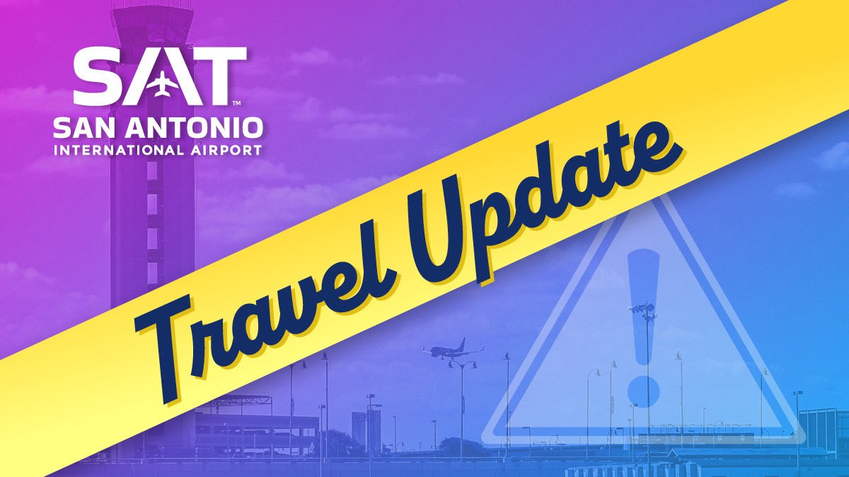 SATairport's tweet photo. TRAVEL UPDATE 

San Antonio International Airport (SAT) is experiencing higher than normal air traffic delays. Use your airline’s app or alerts to check flight status for delays or cancellations. https://t.co/qJk9yvjmgh