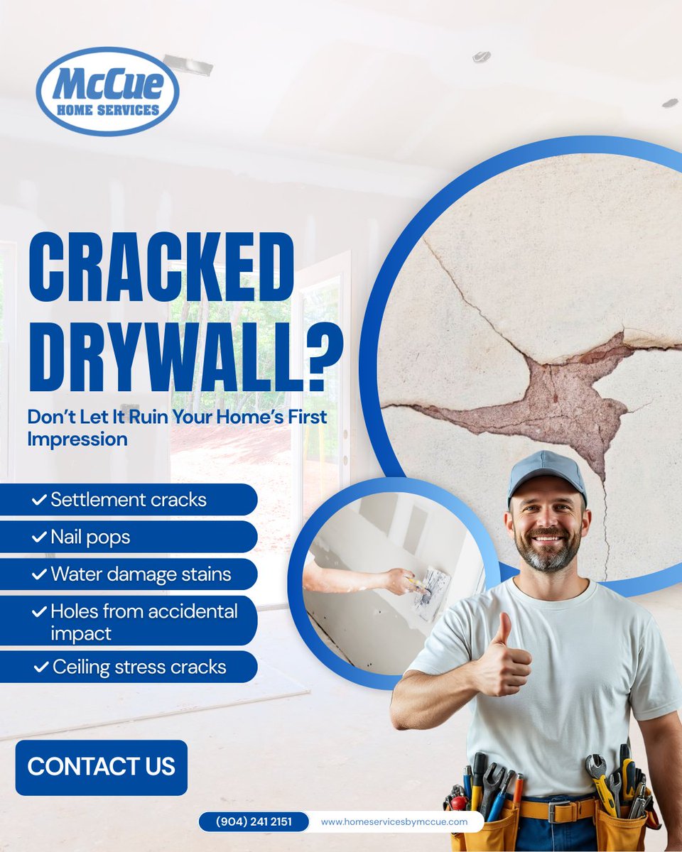 HSBMcCue's tweet photo. Cracked or water-damaged walls? 🛠️ 
We handle the repairs so you don’t have to. Our professional team ensures a seamless finish every time. Fast, reliable service for your Jacksonville home!

Call today! (904) 241-2151
#GeneralContractorFL #JaxFL #HomeRepair https://t.co/7lWKbrLgNI
