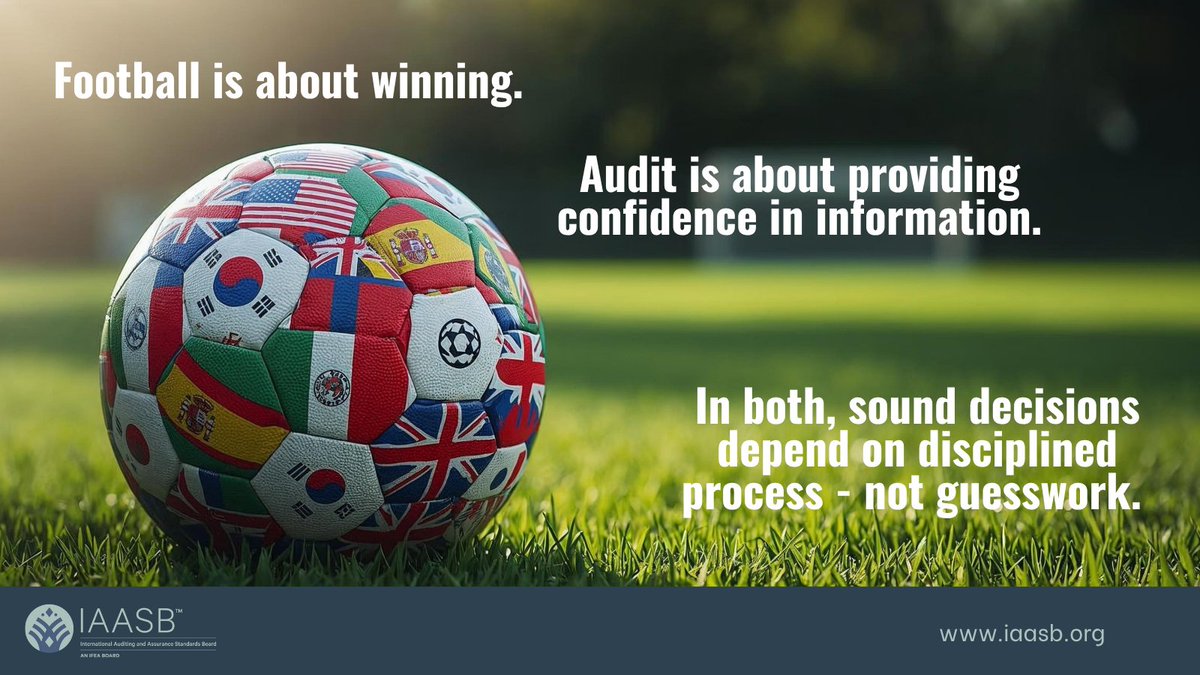 IAASB_News's tweet photo. 𝗗𝘂𝗿𝗶𝗻𝗴 𝘁𝗵𝗲 𝗪𝗼𝗿𝗹𝗱 𝗖𝘂𝗽, 𝗪𝗲'𝗿𝗲 𝗧𝗵𝗶𝗻𝗸𝗶𝗻𝗴 𝗔𝗯𝗼𝘂𝘁 𝗚𝗼𝗼𝗱 𝗗𝗲𝗰𝗶𝘀𝗶𝗼𝗻-𝗠𝗮𝗸𝗶𝗻𝗴

⚽ Referees don't guess.

They:
✔️ follow the rules 
✔️ use judgment 
✔️ review evidence 
✔️ use technology when appropriate 

Auditors do too. https://t.co/tR79GZCm7x