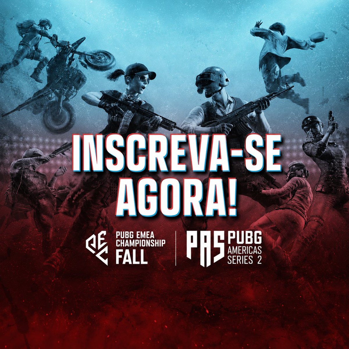 PUBGEsportsBRA's tweet photo. As inscrições estão abertas! 🔥

PEC: Fall e PAS2 já estão recebendo as equipes do EMEA e das Américas.

Monte seu squad, ajuste a line-up e entre na disputa por Scrims, Cups semanais, Playoffs e Finais. 🏆

https://t.co/Kq5vftL2oL https://t.co/ma6hrZE58p