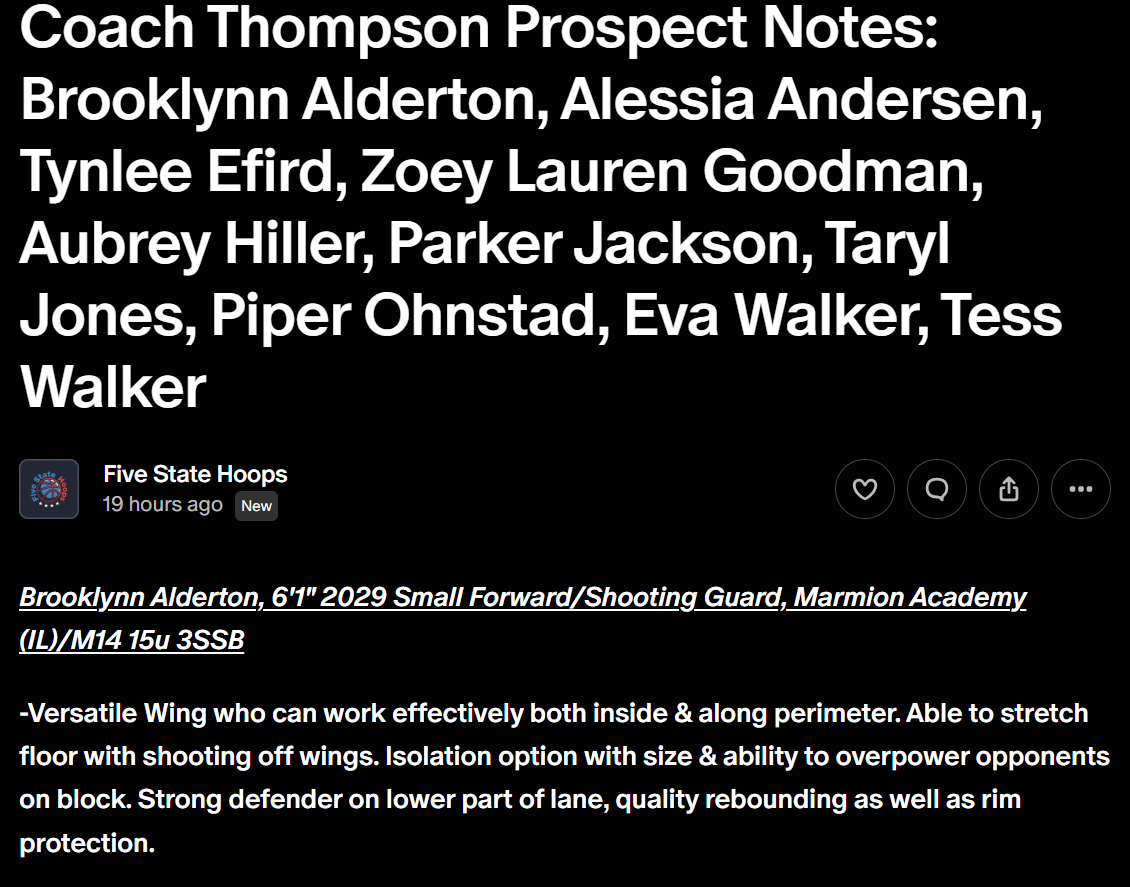 BrooklynnA2029's tweet photo. Thank you coach Thompson (FiveStateHoops) for the prospect notes summary around my game play and the other girls too!  Looking forward to an exciting upcoming season and developing to new heights.
@FiveStateHoops
@MarmionWBK https://t.co/3g8QllR3ss
