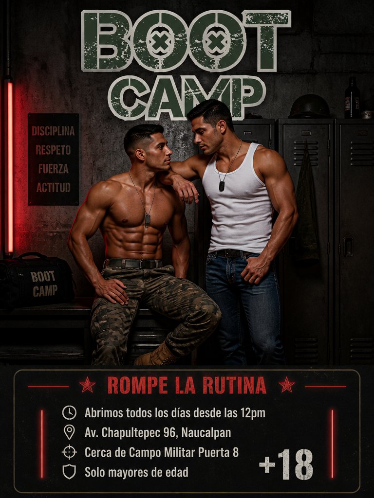 Boot_Camp_MX's tweet photo. 😈 ¡Hoy Lunes rompe la rutina!
Te esperamos en #BootCamp 🪖
⏰ Abrimos de 12 del día a 8pm.
🎟️ Admisión $60 pesos.
🔞 Espacio solo para mayores de edad. https://t.co/Pp0Dc3MhK9