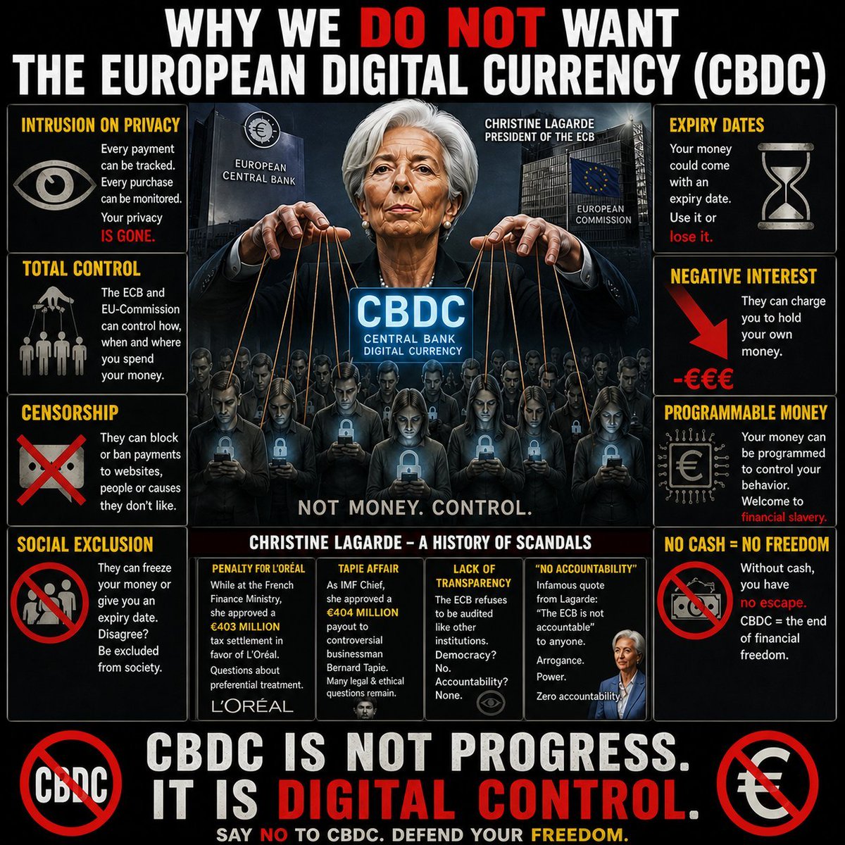Jasper_W90's tweet photo. @ecb @JNegocios It is a perfect instrument to #control the population yes. As part of the steps (#ChatControl, #AgeControl, #DigitalID, #SocialMediaCobtrol...) towards a #SocialCreditSystem. The wet dream of many big tech, the @EU_Commission and you lot.
Do not want it, do not need it ... 🗑 https://t.co/haTqm33vGB