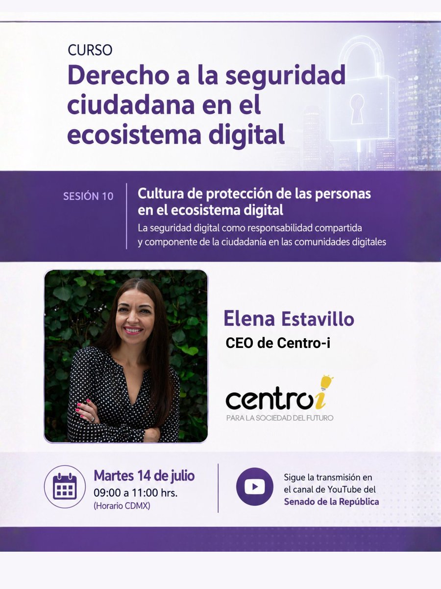CentroiOrg's tweet photo. La confianza es infraestructura social. Cómo construir seguridad digital para una plena ciudadanía digital.
Martes 14 de julio
09:00–11:00h (CDMX)
Acompaña a @elenaestavillo de @CentroiOrg en "Cultura de protección de las personas en el ecosistema digital"
https://t.co/TzqzBpi8Bk https://t.co/8oc3ljKIVS